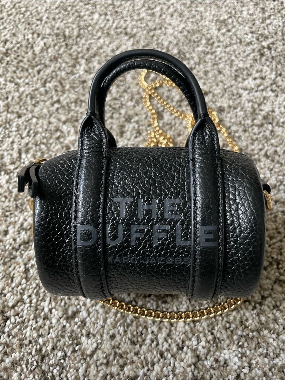 Marc Jacobs The Duffle Nano Crossbody Bag Black Pebbled Leather Gold Chain